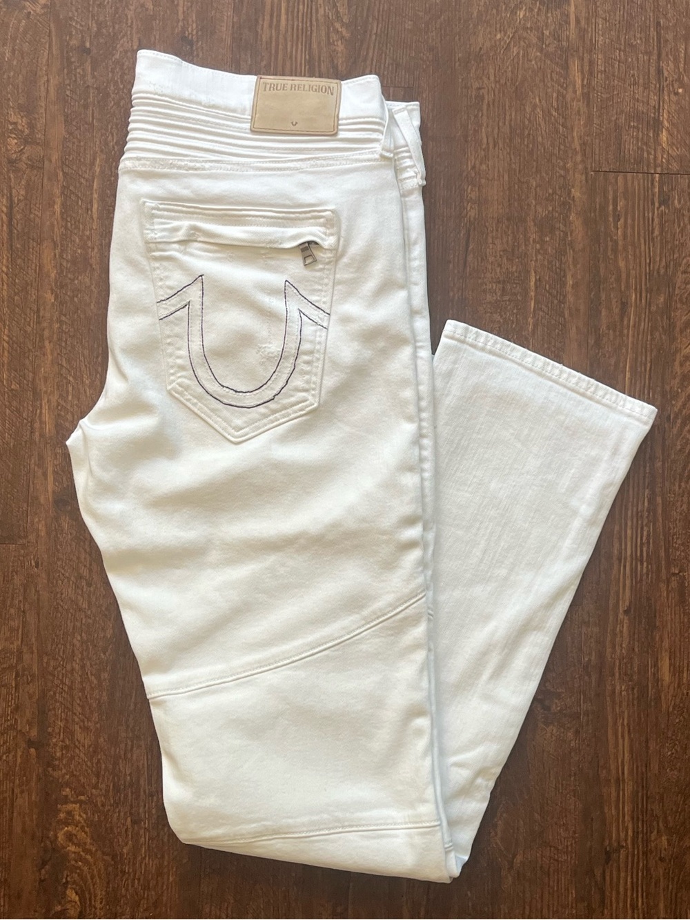 True Religion Men’s Geno Relaxed Slim White Jeans Pocket Stitched Sz 33